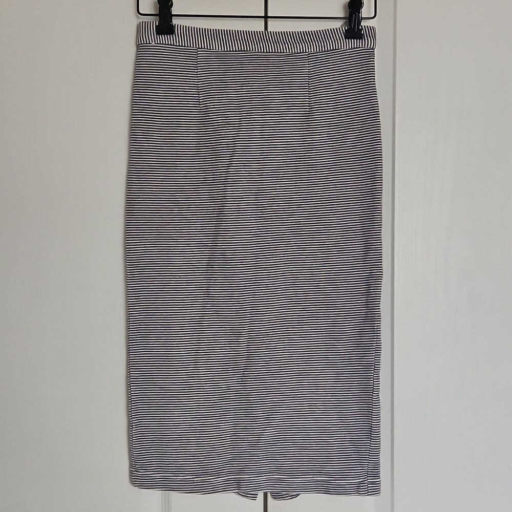 Topshop Striped Pencil Midi Skirt 4 Navy Blue/Gray